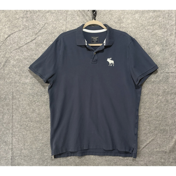 Abercrombie & Fitch Muscle Polo Shirt Mens XXL Blue Embroidered Large Moose Y2K - Picture 1 of 7